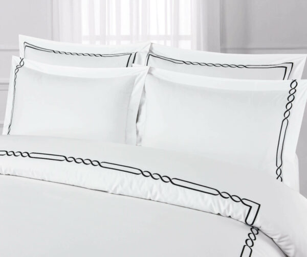 Style 1 FITTED SHEET (SET) STYLE-1 WHITE WITH BLACK EMBROIDERY