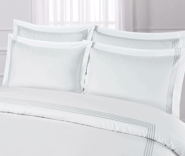 White with Grey Style 3 FITTED SHEET (SET) STYLE-3 WHITE WITH GREY EMBROIDERY