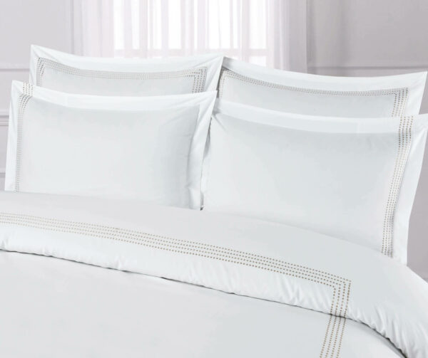 White with Linen Style 3 FITTED SHEET (SET) STYLE-3 WHITE WITH LINEN EMBROIDERY
